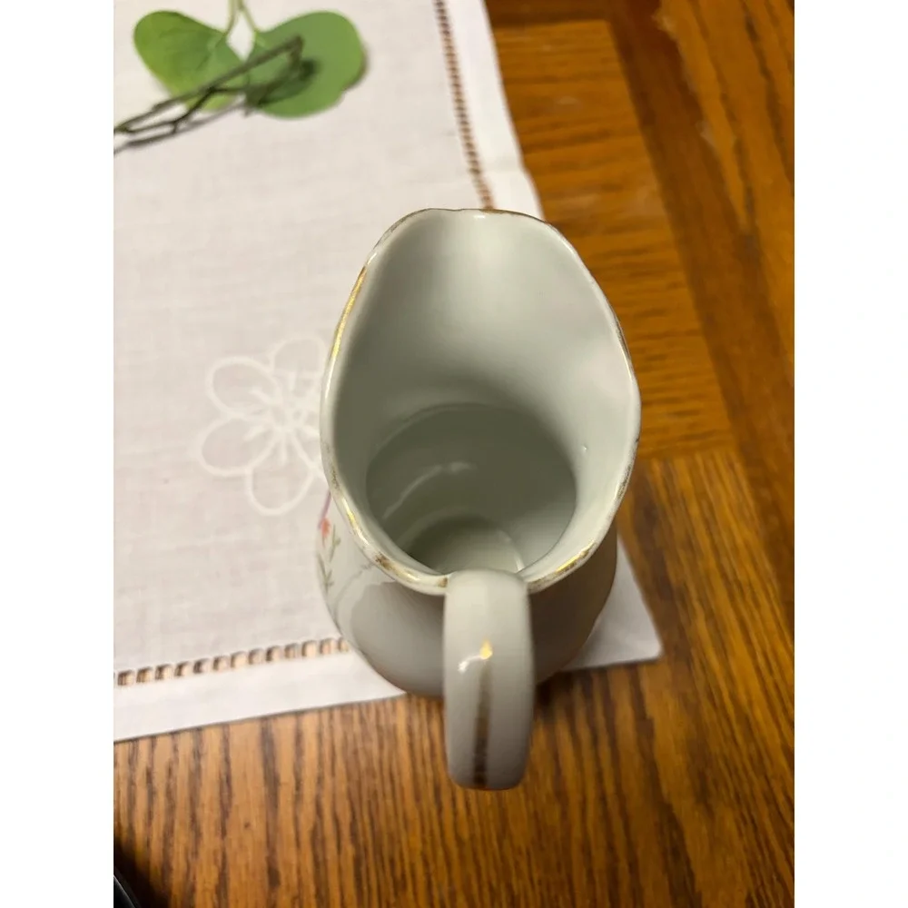 Vintage Porcelain Floral Creamer Pitcher | Scalloped Edge‎ with Gold Trim